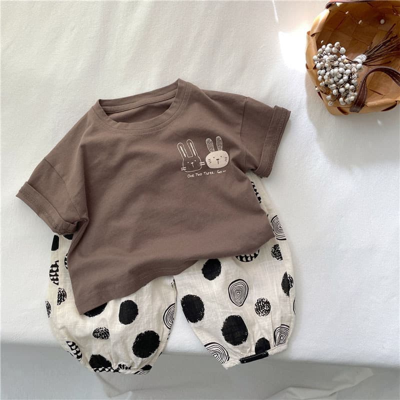 キッズファッション Tシャツ 仲良しうさぎプリント半袖Tシャツ