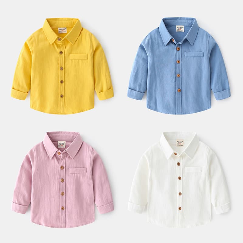 キッズファッション シャツ ナチュラル素材の長袖ポケット付きベーシックシャツ