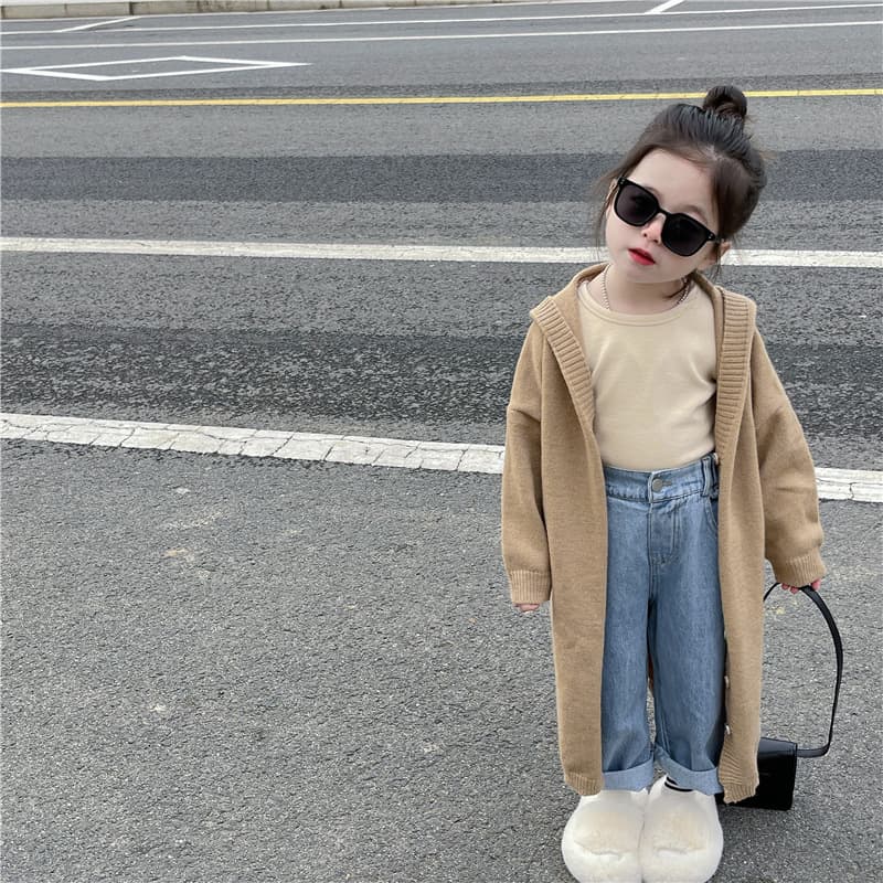 キッズファッション ニット 女の子用ロング丈ニットカーディガン