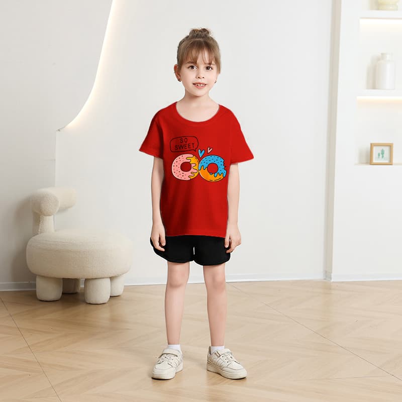 キッズファッション Tシャツ 小さな幸せハート刺繍半袖Tシャツ