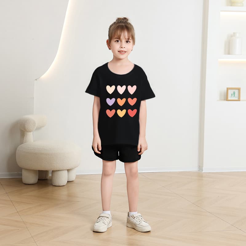 キッズファッション Tシャツ 小さな幸せハート刺繍半袖Tシャツ