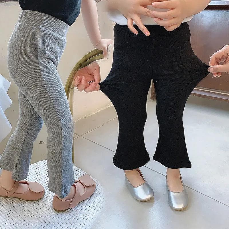 キッズファッション パンツ 女の子用リブ編みフレアパンツ