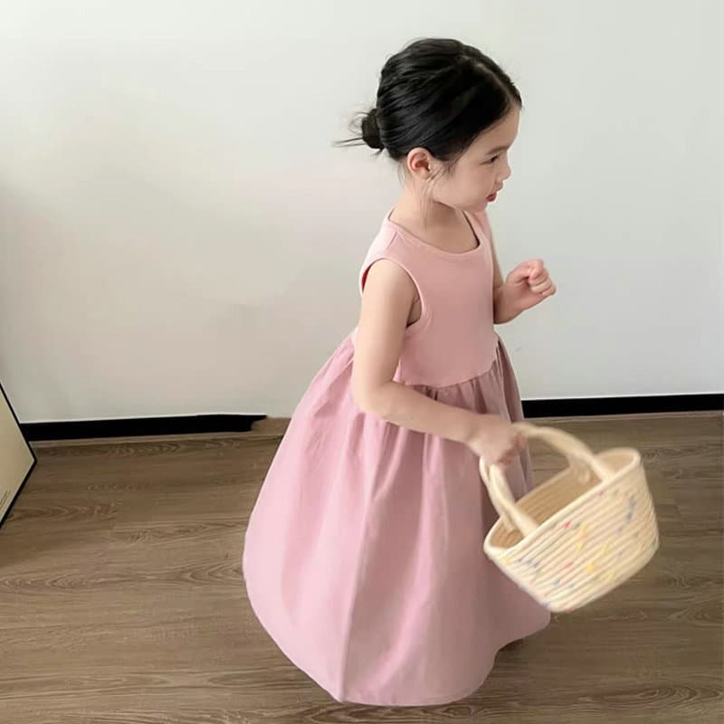 キッズファッション ワンピース 上品切り替えノースリーブロング丈女の子ワンピース
