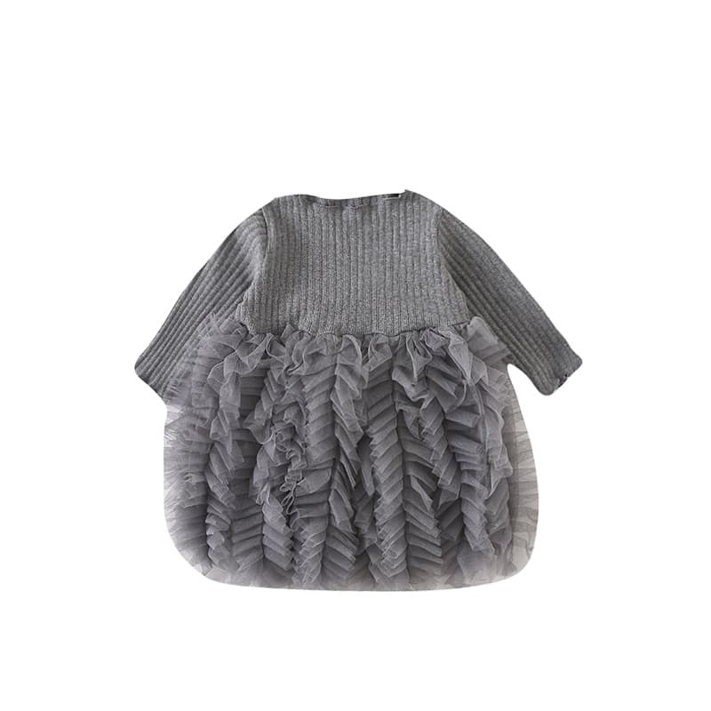 キッズファッション ワンピース ふわふわ花びら重ねリブニット長袖ワンピース