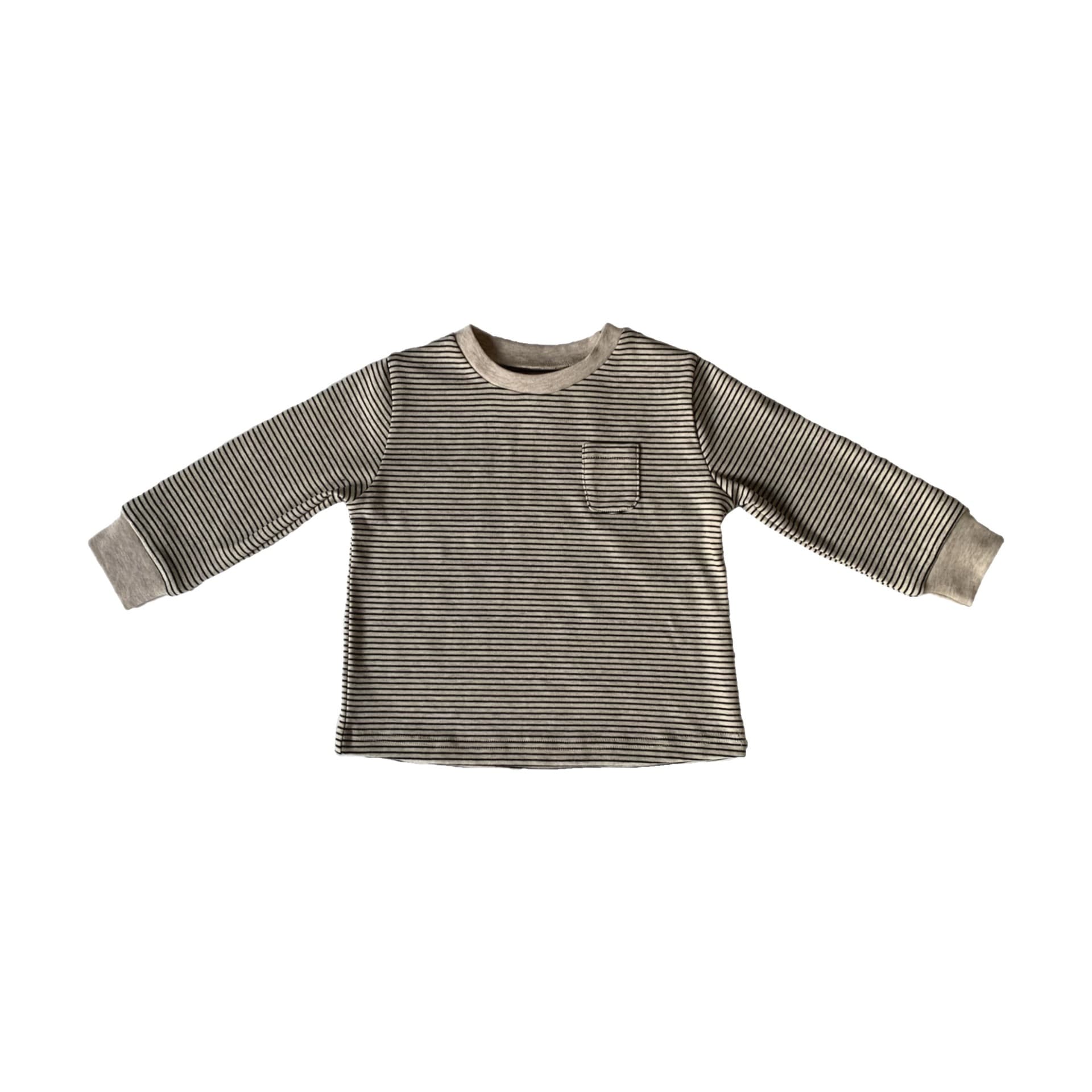 キッズファッション Tシャツ ナチュラル細ボーダー長袖綿Tシャツ