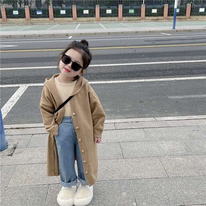 キッズファッション ニット 女の子用ロング丈ニットカーディガン