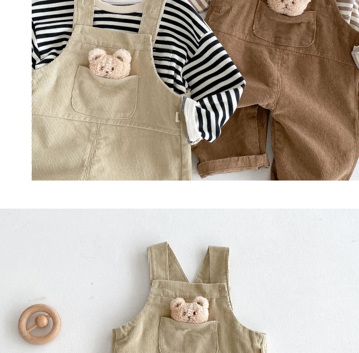 キッズファッション パンツ くまちゃんワッペン付きコーデュロイサロペット
