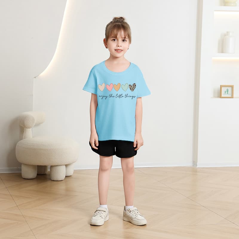 キッズファッション Tシャツ 小さな幸せハート刺繍半袖Tシャツ