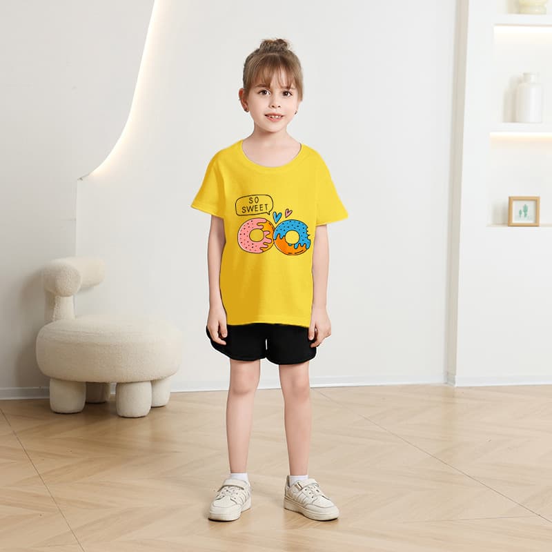 キッズファッション Tシャツ 小さな幸せハート刺繍半袖Tシャツ