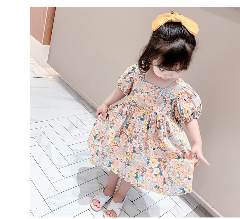 キッズファッション ワンピース 花柄パフスリーブワンピース