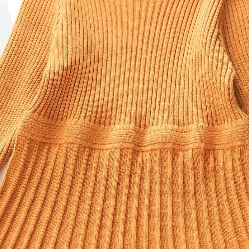 キッズファッション ワンピース 女の子用リブニット長袖プリーツワンピース