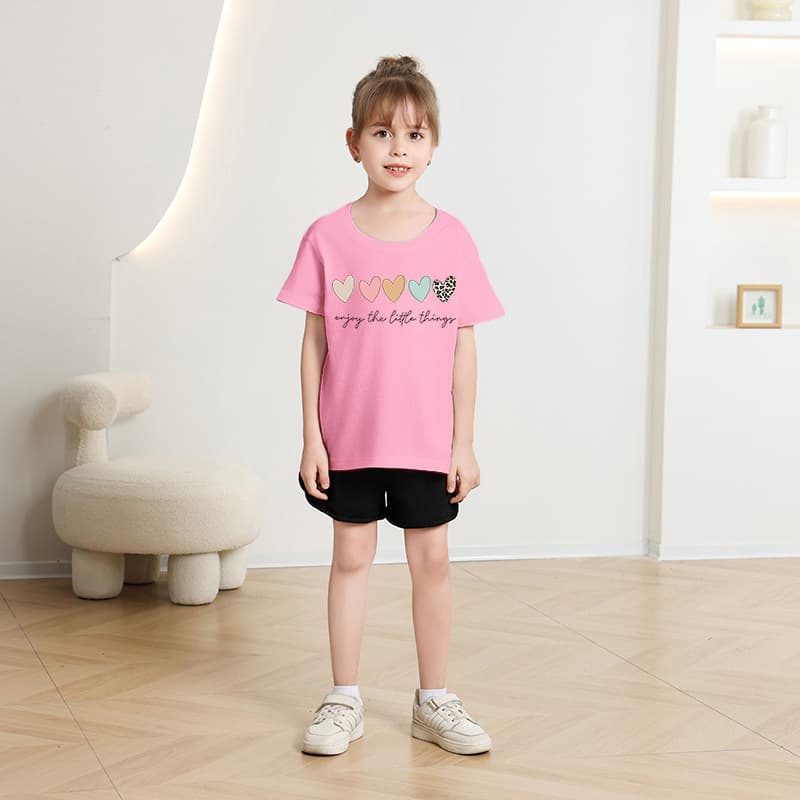 キッズファッション Tシャツ 小さな幸せハート刺繍半袖Tシャツ