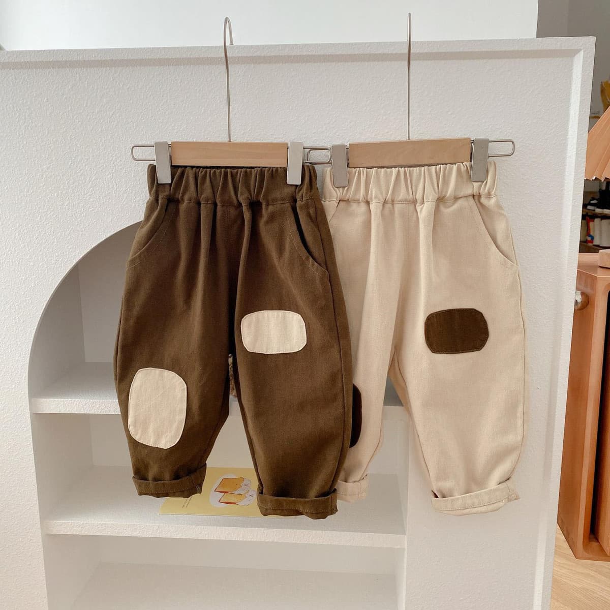 キッズファッション パンツ 可愛い膝あて付きゆったりサルエル風ベビーパンツ