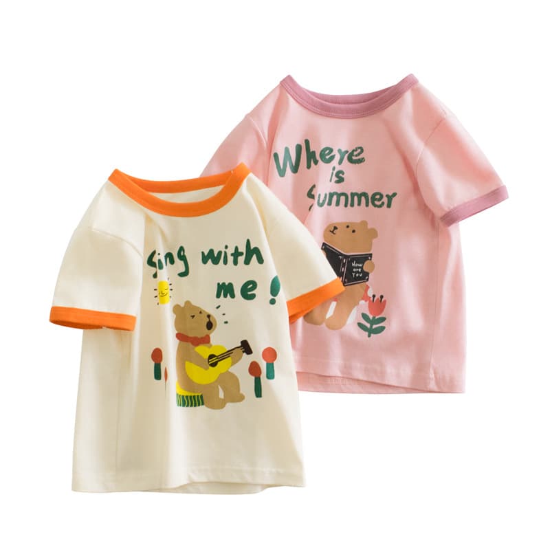 キッズファッション Tシャツ くまさん音楽隊プリント半袖Tシャツ