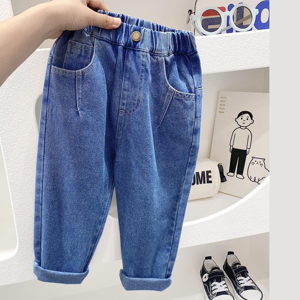 キッズファッション パンツ 子供用ゆったりデニム風ゴムウエストパンツ