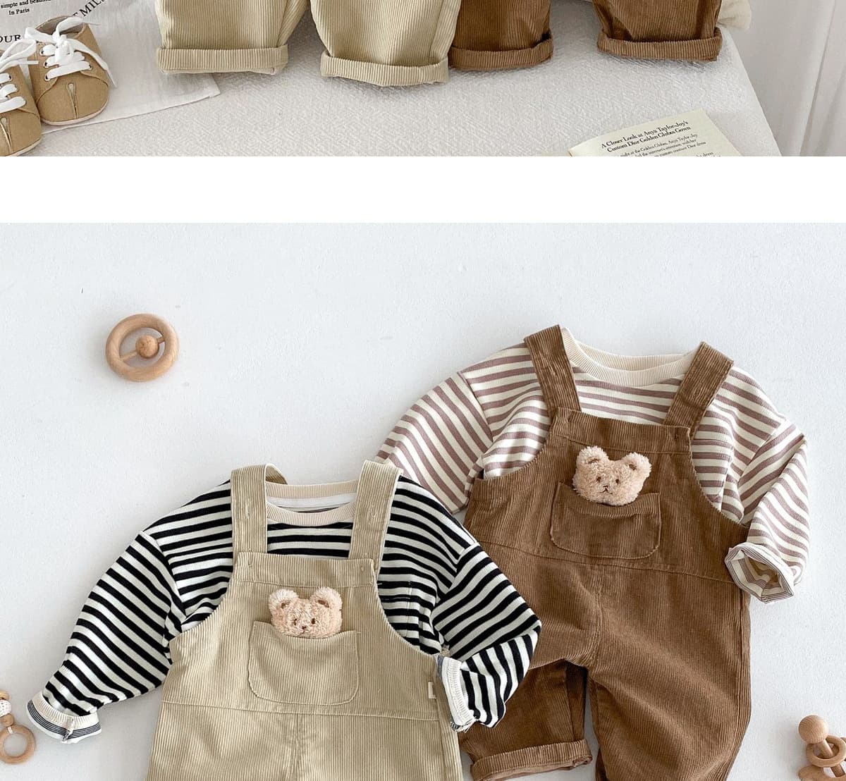 キッズファッション パンツ くまちゃんワッペン付きコーデュロイサロペット