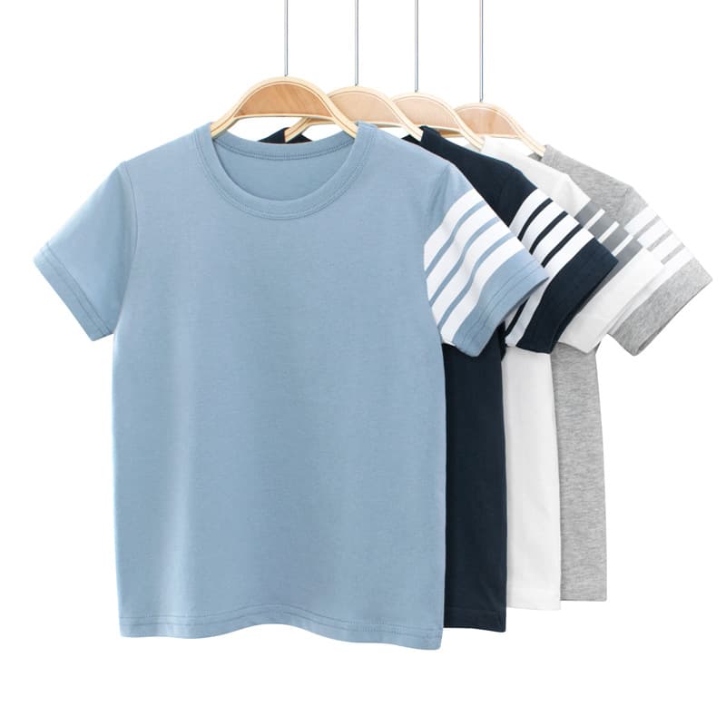 キッズファッション Tシャツ 袖ライン入りベーシック半袖子供服