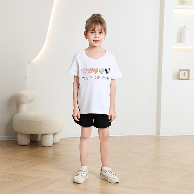 キッズファッション Tシャツ 小さな幸せハート刺繍半袖Tシャツ