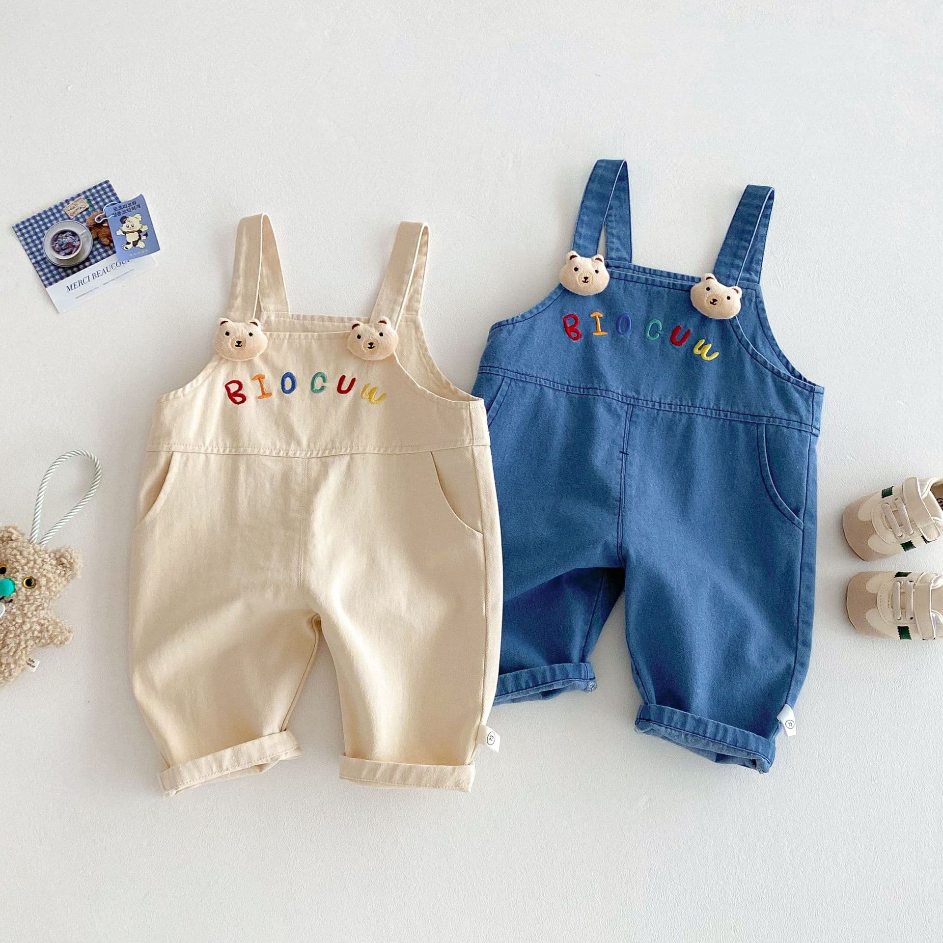 キッズファッション パンツ くま耳付きサロペットパンツ