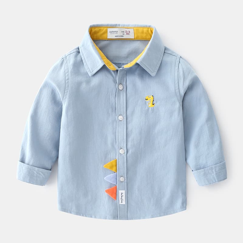 キッズファッション シャツ 恐竜刺繍ポイント長袖シャツ