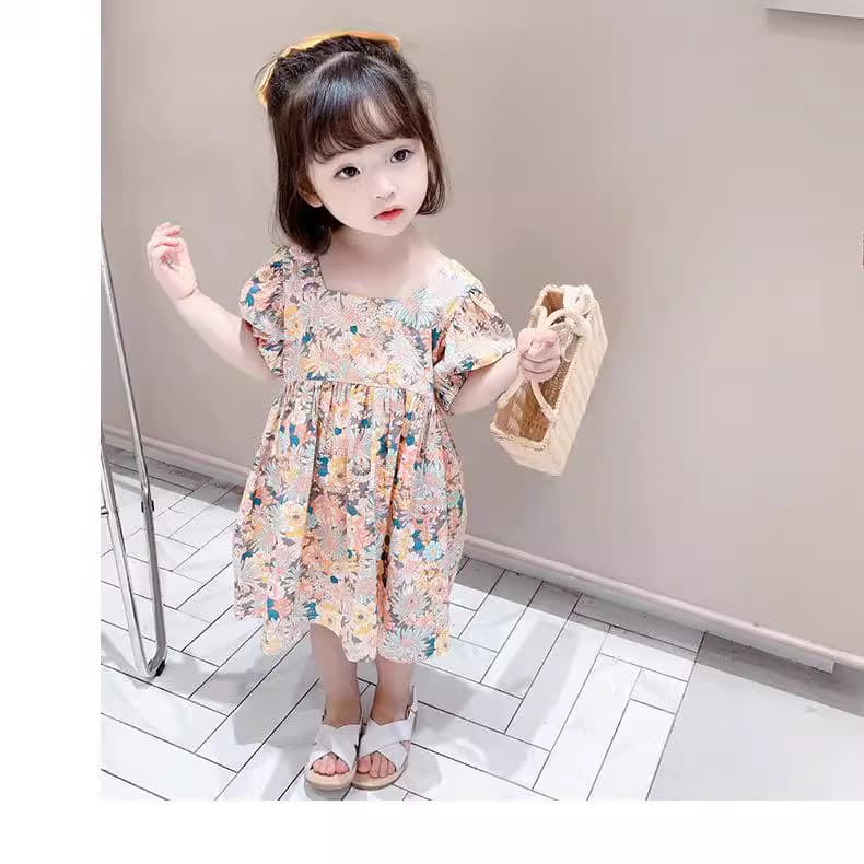 キッズファッション ワンピース 花柄パフスリーブワンピース