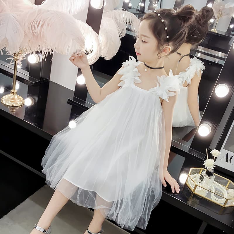 キッズファッション ドレス 花びらショルダー重ねふんわりチュール姫様ドレス