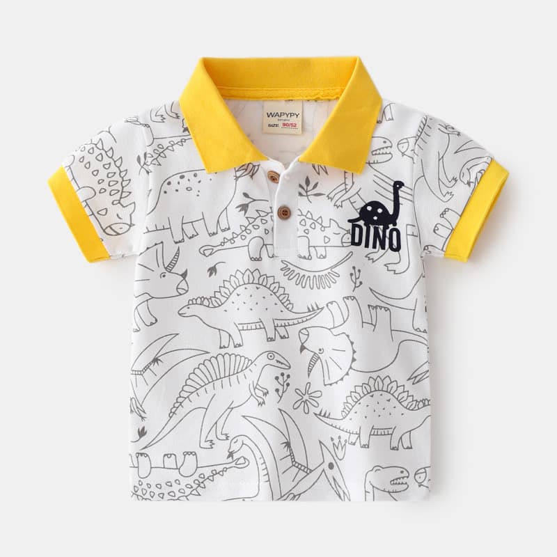 キッズファッション Tシャツ 恐竜柄ポロシャツ風半袖トップス