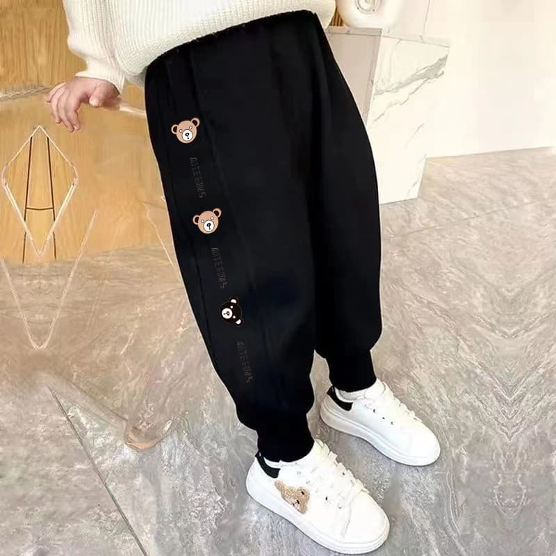 キッズファッション パンツ くま刺繍入りサイドライン裏起毛スウェットパンツ