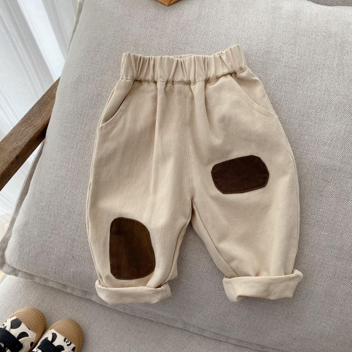 キッズファッション パンツ 可愛い膝あて付きゆったりサルエル風ベビーパンツ
