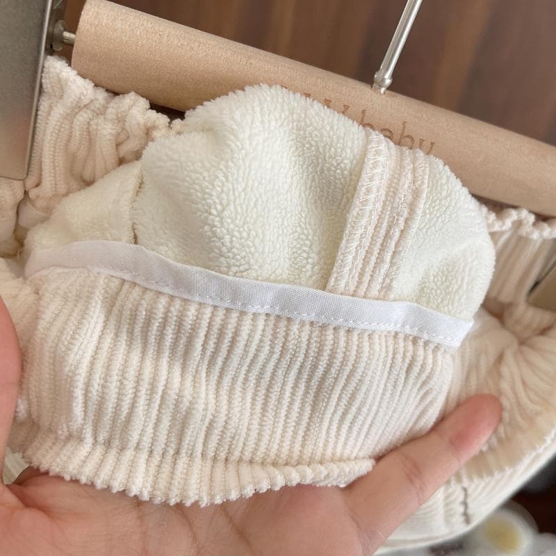 キッズファッション パンツ レース付きコーデュロイブルマ風パンツ