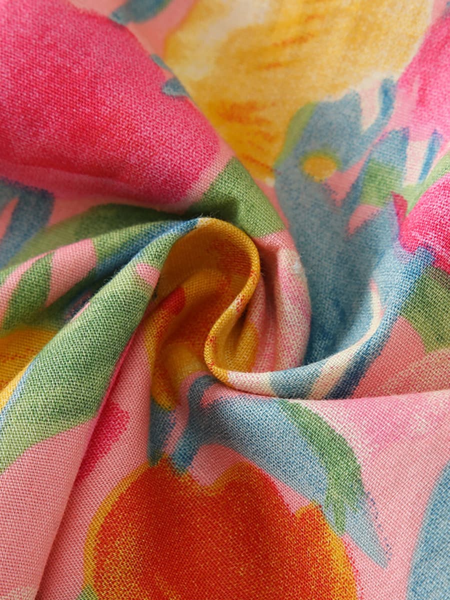 キッズファッション ワンピース 花びら舞う袖フリル付きノースリーブワンピース