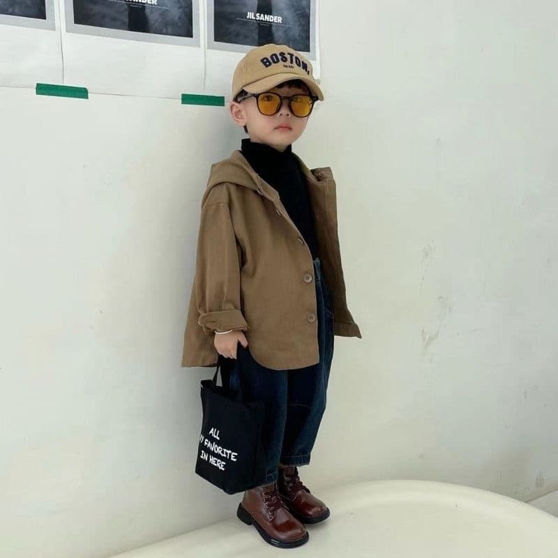 キッズファッション シャツ フード付きボタン留めオーバーサイズシャツジャケット