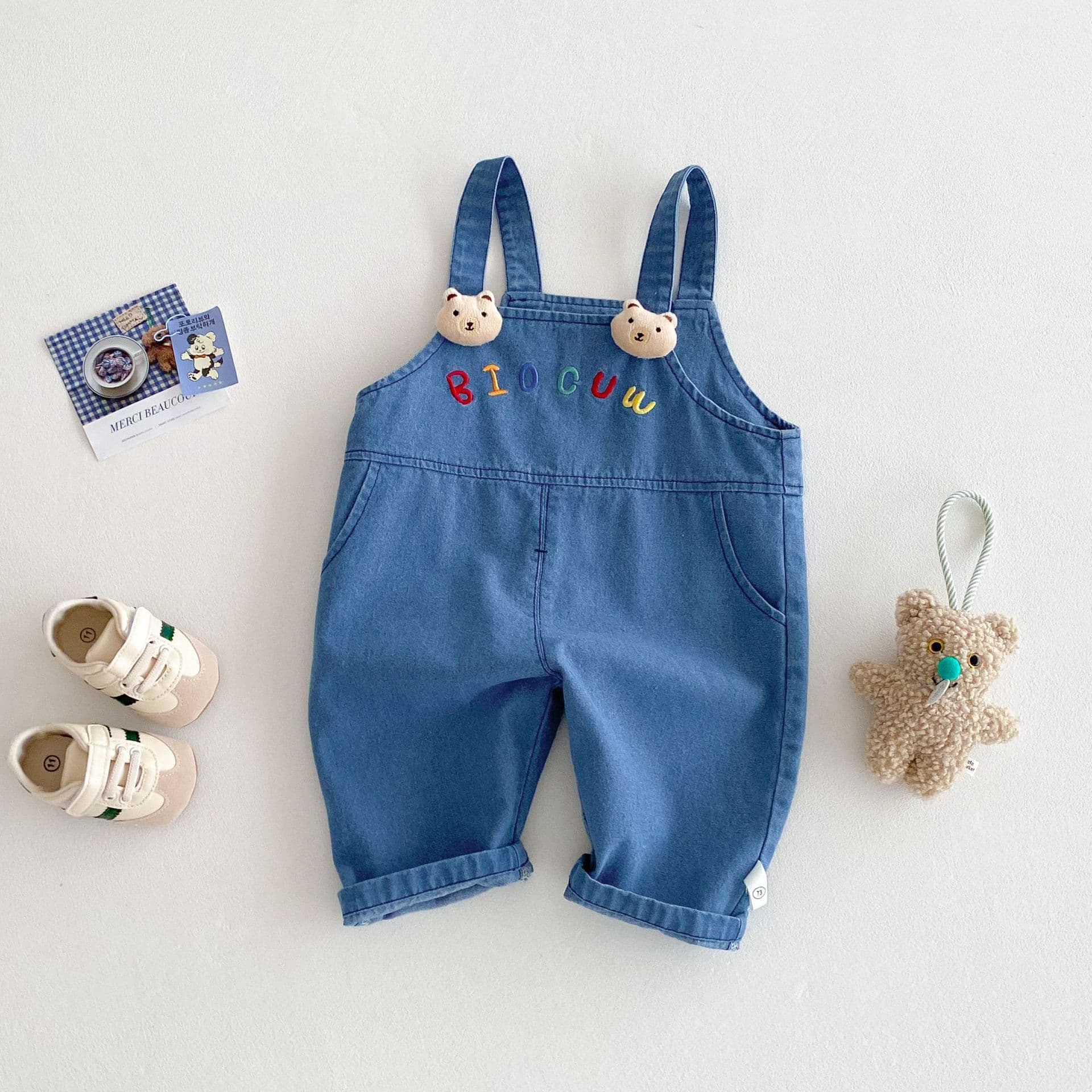 キッズファッション パンツ くま耳付きサロペットパンツ