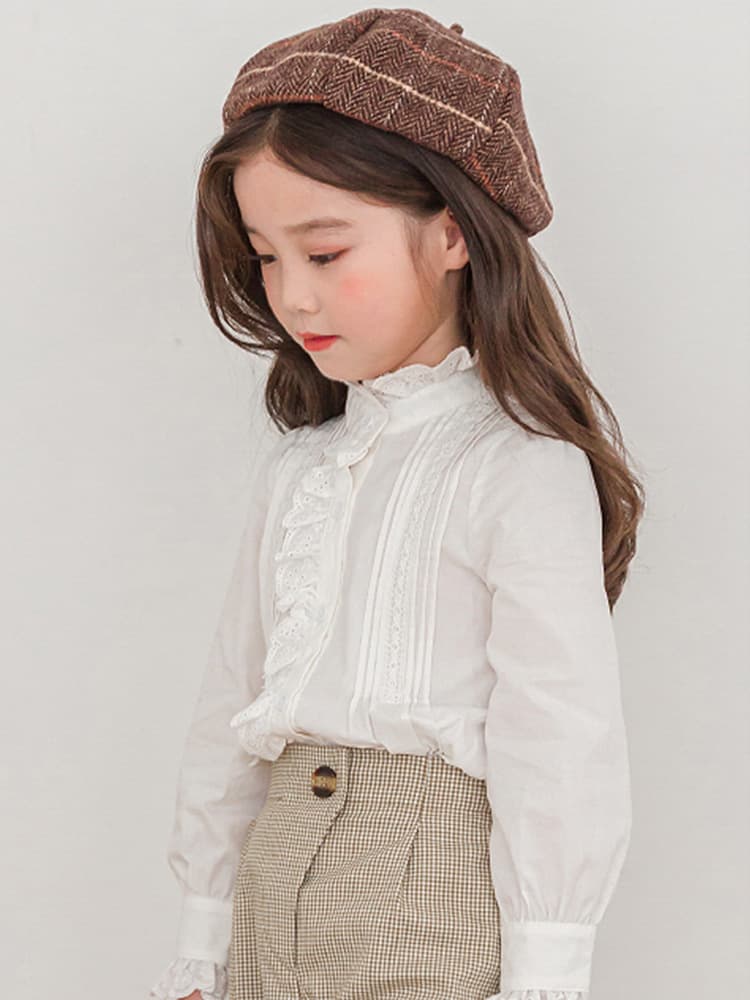キッズファッション シャツ フリルハイネック長袖ブラウス