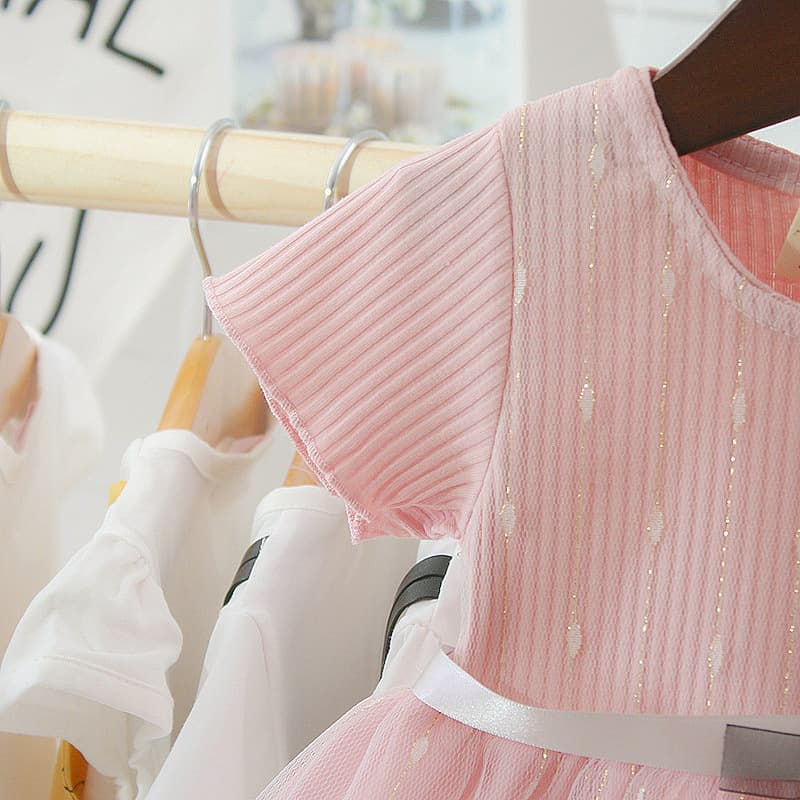 キッズファッション ドレス お花のリボン付きチュールプリンセスドレス