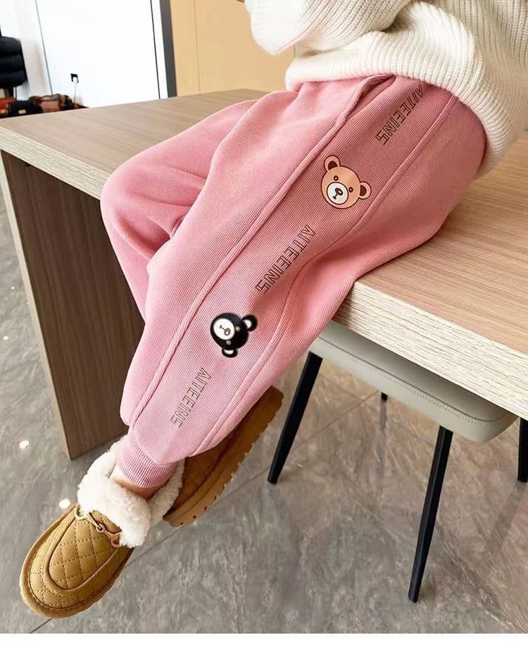 キッズファッション パンツ くま刺繍入りサイドライン裏起毛スウェットパンツ